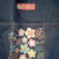Faded Blue Denim Sassy Tote Bag Hand Decorated Retro Look Floral Appliqued