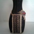 Black Recycled Plastic Chalk Painted Vase Apron Look Burlap Trim Handmade