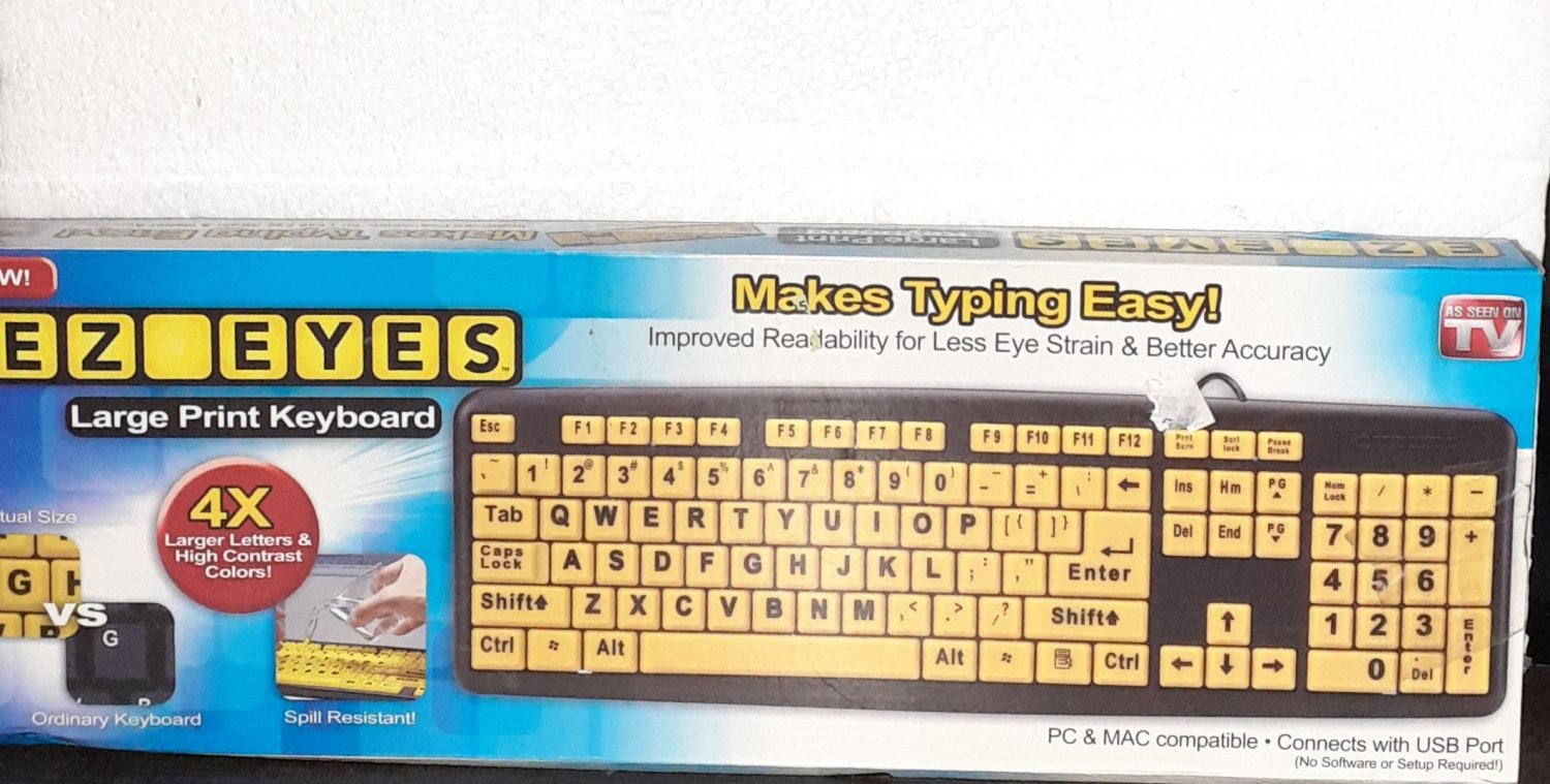 EZ EYES Keyboard Large Print High Contrast