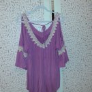 Pink Crochet Trim Crinkled Cold Shoulder Top 2XL