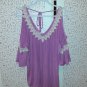 Pink Crochet Trim Crinkled Cold Shoulder Top 2XL