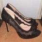 Mesh and Faux Leather Scalloped Shimmering Look Open Toe Pumps  Womens Shoes 9