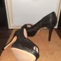 Mesh and Faux Leather Scalloped Shimmering Look Open Toe Pumps  Womens Shoes 9