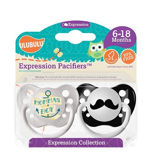Momma's Boy Pacifier and Mustache Pacifier Set - 6+ months - Boys - Ulubulu