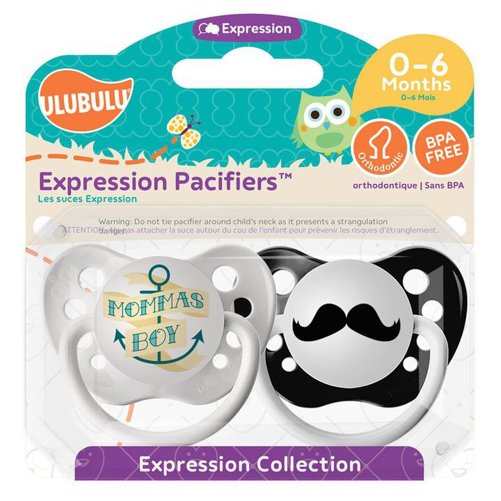 Momma's Boy Pacifier and Mustache Pacifier Set - 0-6 months - Boys - Ulubulu