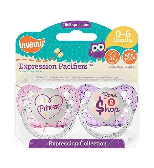 Ulubulu Girl Pacifier Set - Princess & Born To Shop - 0-18 months - 2 Binky Set