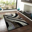 3D Black, Silver, Grey Luxurious Superior Quality Shaggy 8 x 10 Area Rug, Hand Tufted