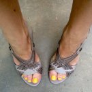 Cynthia Vincent Strappy Woven Sandals 8M Leather Grey Metallic Leather