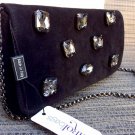 NEW Italian Suede Leather Embelished Evening Bag Gemstones