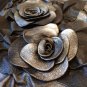 Vintage European Framed 3D Leather Painting WallArt Black/Silver Rose 17"x15"x2"