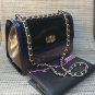 INNUE ITALY Medium Black/Taupe Patent Leather Shoulder Bag Purse- Small Defect