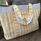 NWT FRESH PRODUCE Large Beach Tote Quilted Canvas Yellow White Stripe~NEW!