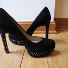 Joan and David Qasina Black Suede Pump Studded Rhinestone Platform Heels Size 8M