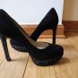 Joan and David Qasina Black Suede Pump Studded Rhinestone Platform Heels Size 8M