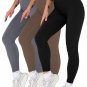 3 Pack Womens Seamless Ribbed Leggings Soft Slimming Yoga Pants, Ribbed Yoga Pants High Waisted