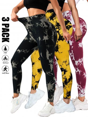 3 Pack Tie Dye Workout Seamless Leggings For Women High Waist Gym Leggings Yoga Pants, Seamless