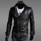JK17 Men's Locomotive Slim Fit Men's Leather Jacket Male Leather Coat - Black (Size L)