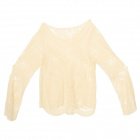 Fashionable Lady Skeleton Lace Long Sleeves Cotton Blouse / Shirt for Women - Beige