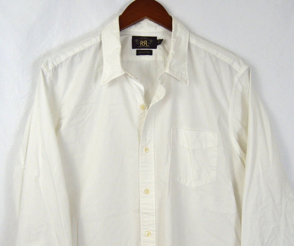 RRL double RL Men's White Button Front Shirt Long Sleeve 100% Cotton ...