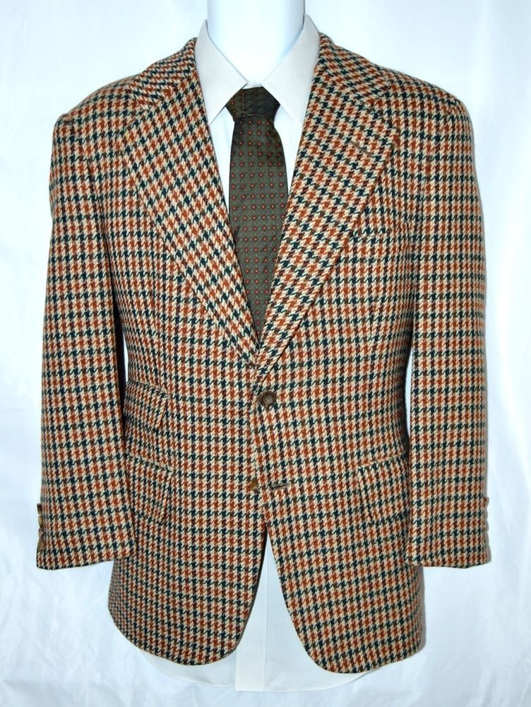 Carroll & Company 2 Button Sports Jacket Multi Color Houndstooth Wool 