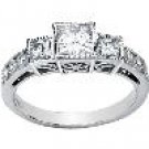 14K White Gold Created Moissanite & Diamond 3 Stone Anniversary Band