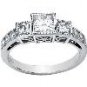 14K White Gold Created Moissanite & Diamond 3 Stone Anniversary Band