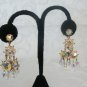 Pearlcraft Clear Beaded Multi-Colored Long Dangle Clip Earrings Vintage