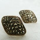 Filigree Triangle Shape Stud Pierced Sterling Silver Earrings Vintage