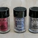 NYX Glitter Red GLI 09,  Silver GIL 10 & Purple Violet GLI 11 Set Lot of (3)