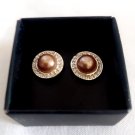 Avon Autumn Romance Chocolate Pearly Stud Pierced Earrings AVON NEW IN BOX