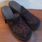 Womans Rampage Skyler Clogs Size 8 (M) Black Corduroy With Red Flower Stitching