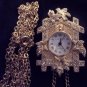 Lindenwold Cuckoo Clock Ladies Watch Pendant brooch pin Clear Rhinestone
