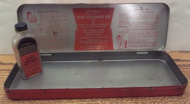 VINTAGE J.C. HIGGINS GUN CLEANING KIT # 2145 - METAL STORAGE CASE With Bottle
