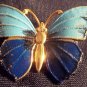 Vintage Enamel Butterfly Brooch Blue and Turquoise