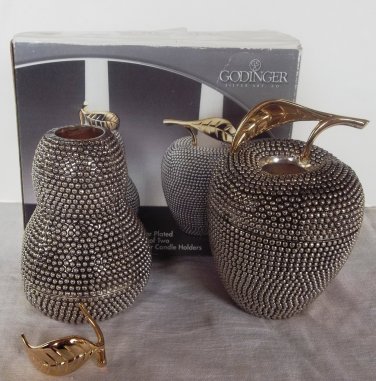 Apple and Pear Candle Holders Silver Plated