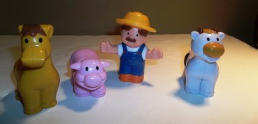 4 unmarked Hard Plastic Barnyard Characters. Farmer, Pig, Horse, Sheep & Cow