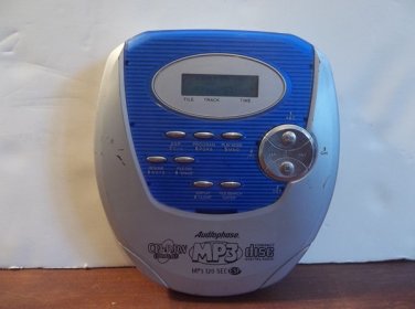 AUDIOPHASE Personal CD Player MP3 CD-R/RW Discman DM9118 AC Batteries Gray Blue