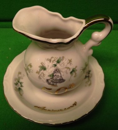Rare Lefton China Golden Wedding Anniversary Creamer & Saucer 50th  Japan