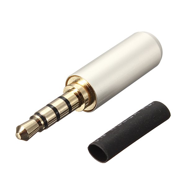 4 Pole Male Headphone Jack Plug Metal Audio +Heat Shrinkable Tube