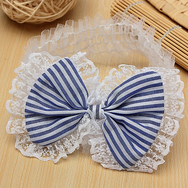 Baby Children Lace Bow Headband Flower Stripes Elastic Headwear
