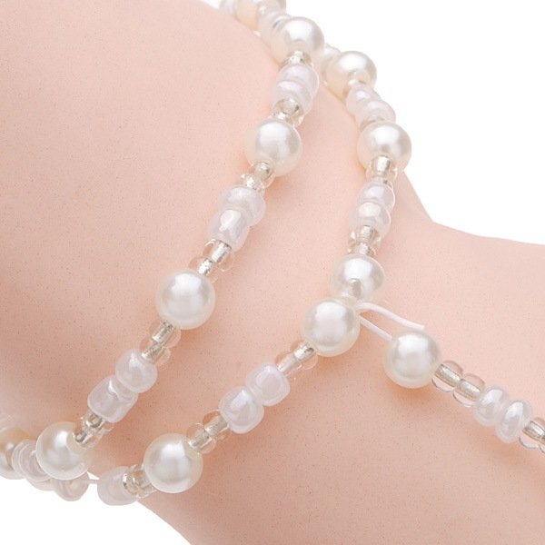 White Pearl Bridal Ring Chain Anklet Foot Bracelet Women Jewelry