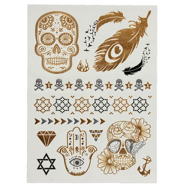 Golden Silver Skeleton Metallic Body Art Temporary Tattoo Sticker