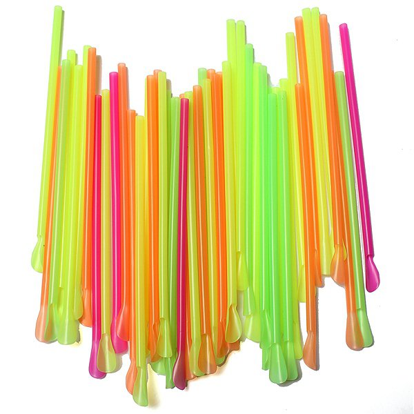 50Pcs Plastic Drinking Spoon Straws for Ice Cream Smoothie Juice