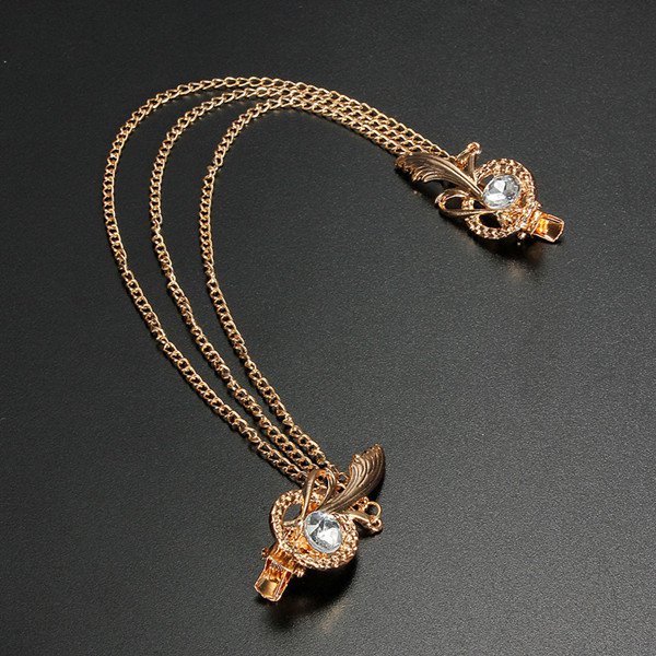 Crystal Rhinestone Feather Hairpin Bridal Hair Metal Chain Jewelry