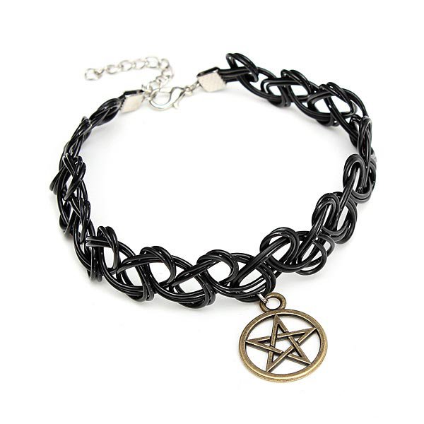 Black Elastic Stretch Tattoo Choker Necklace Pentagram Cross Pendant