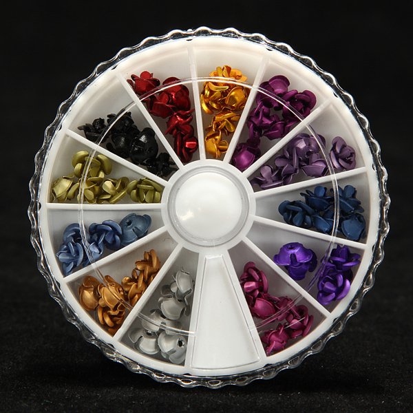 Grid Case Nail Art Tips Flower Rose Decorations Wheel