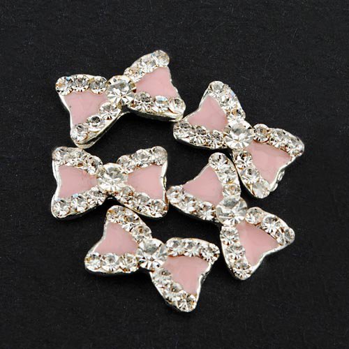 5pcs Rhinestone Pink Bow Bowknot Nail Design Decorations