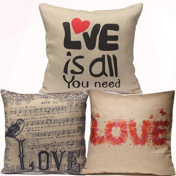 Love Pillow Case Cotton Linen lovers Pillowcase