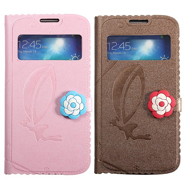 Flower Flip View Window Leather Cover Case For Samsung Galaxy S4 i9500