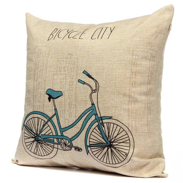 Cotton Linen Pillowcase Bicycle Pattern Home Car Seat Pillow Cover
